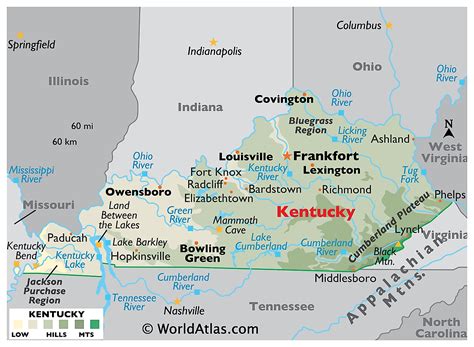 Physical Map Of Kentucky Kentucky Physical Map