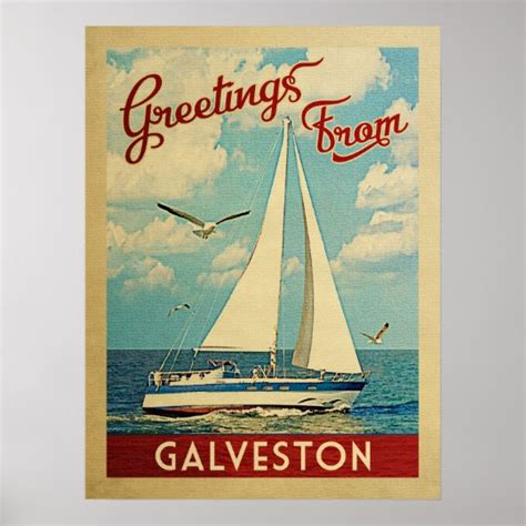 Galveston Sailboat Vintage Travel Texas Poster Uk