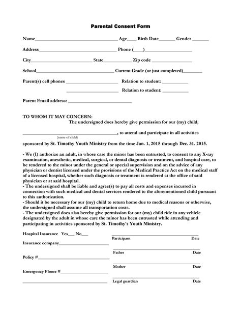 50 Printable Parental Consent Form And Templates Templatelab