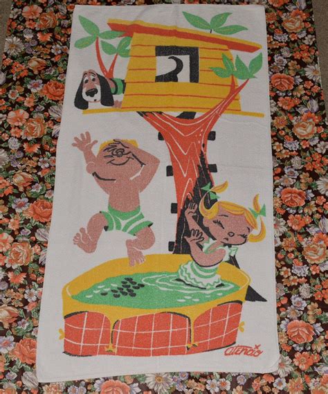 Retro Beach Towel Early 1960s Terry Cloth Swim Towel Signed Atencio