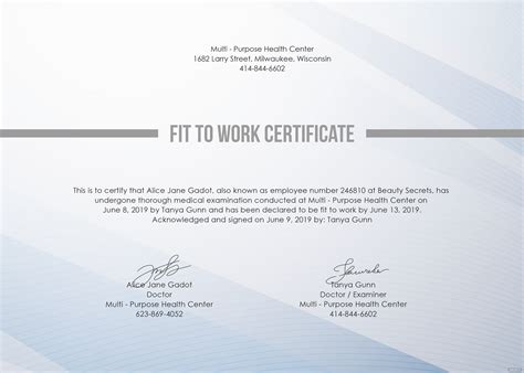 Free Fit To Work Certificate Template In Microsoft Word Microsoft