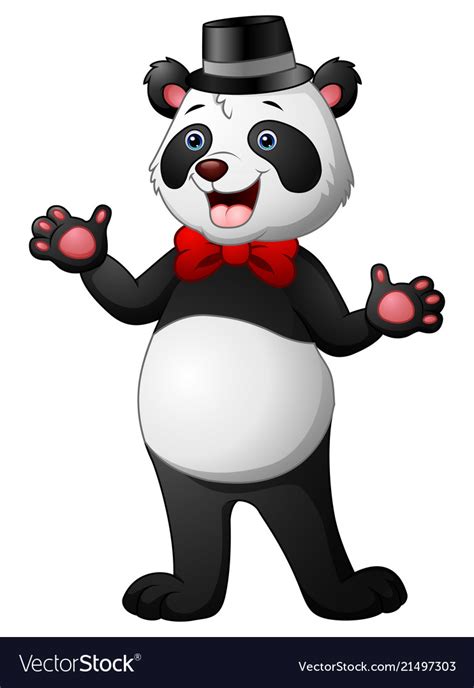 Cartoon Panda Wearing A Hat Waving Royalty Free Vector Image
