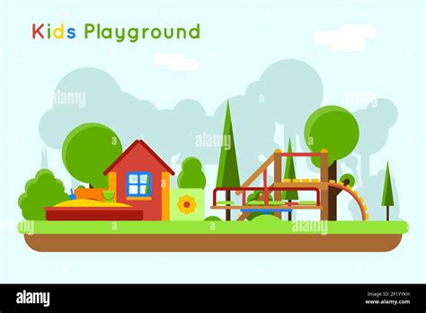 Slide And Sandpit Playground Outdoor And Sand Toy Childhood Vector