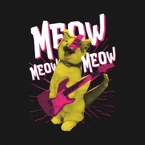 Meow Punk Rock Star Cat With E Guitar Design Guitarist T Shirt