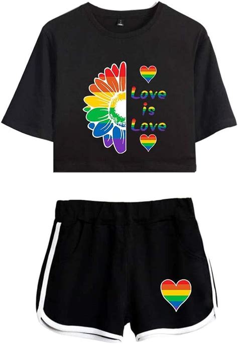 JLTPH Damen Love Is Love LGBT Gay Regenbogen Crop Top T Shirts Und
