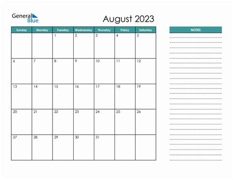 August 2023 Calendar With Notes Get Calendar 2023 Update