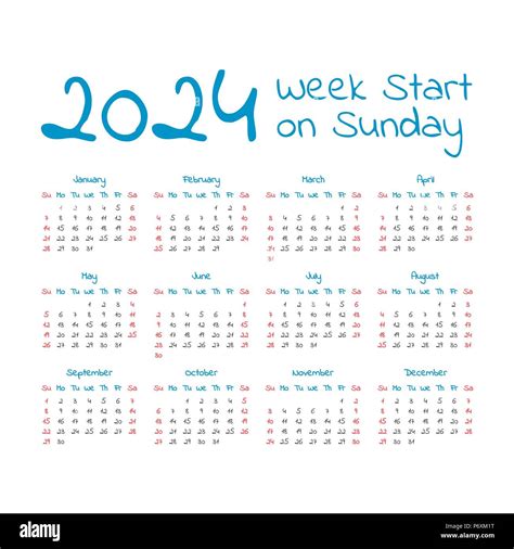 Simple 2024 Year Calendar Week Hi Res Stock Photography And Images Alamy