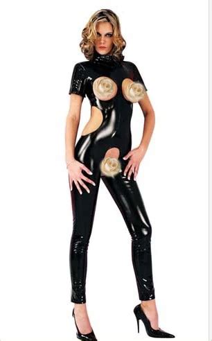 Faux Leather Fake Latex Sexy Black Costume For Women Fetish Bondage