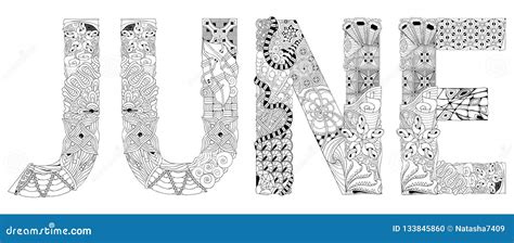 Word June For Coloring Vector Decorative Zentangle Object Stock Vector