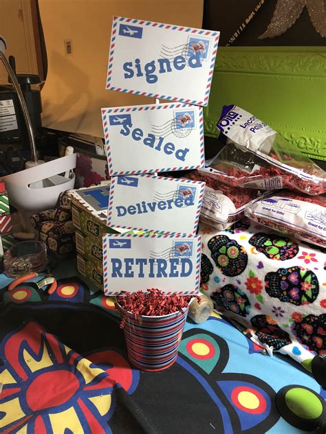 21 best retirement party ideas images on pinterest. Signed sealed delivered retired decor. Postman retirement ...