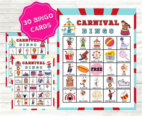 Carnival Bingo Cards Carnival Circus Bingo Printable Cards Carnival