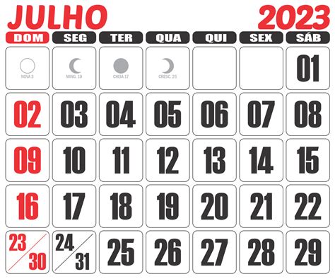 Calendário 2023 Julho Imagem Legal