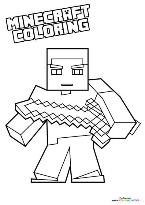 Minecraft Steve With A Sword Looking Good Coloring Pages For Kids