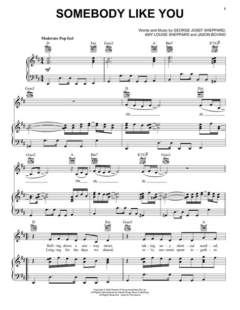 Download Sheppard Somebody Like You Sheet Music And Chords For Piano