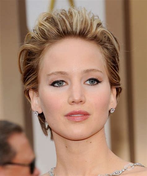 From blonde to brunette, long to short. Jennifer Lawrence Short Straight Chestnut Brunette ...
