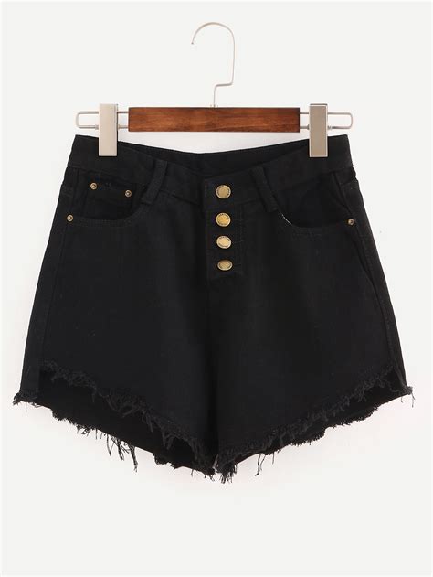 Stylish Black Fringe Denim Shorts