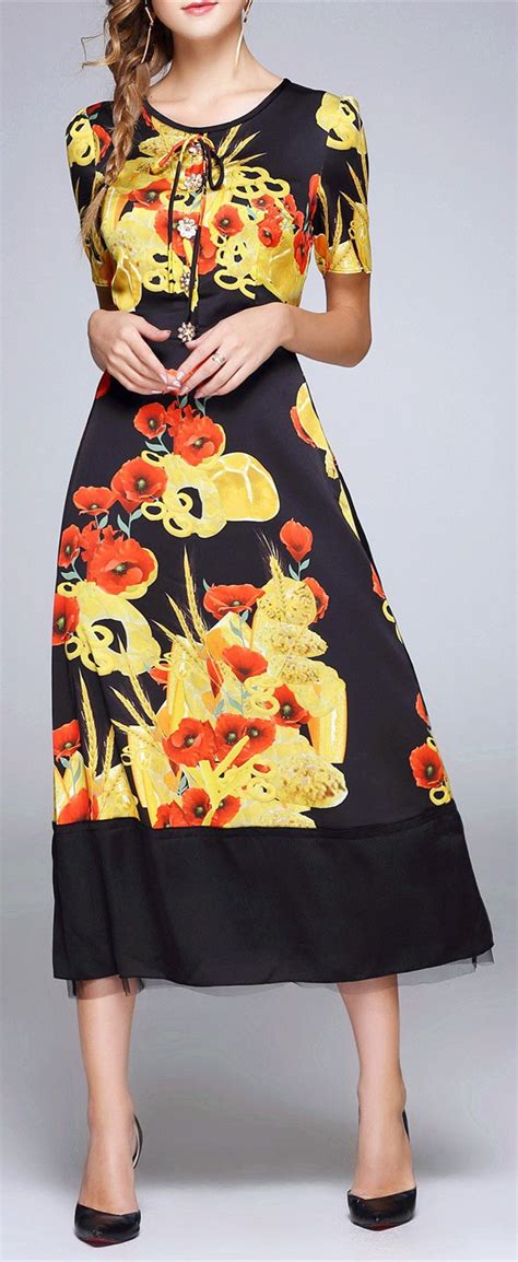 A Line Flower Pattern Midi Dress Patterned Midi Dress Spring Dresses