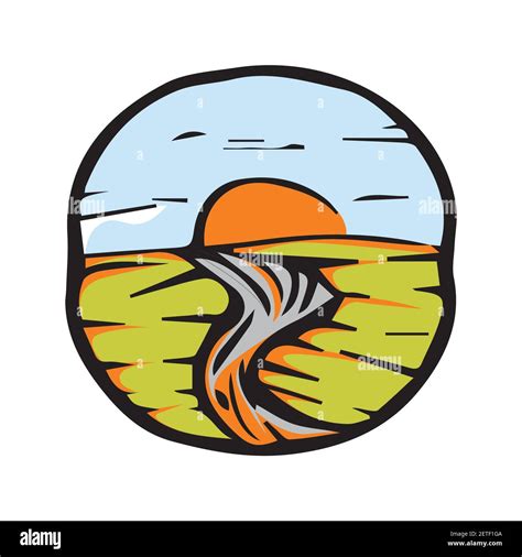 River Sunset Sticker Vector Sunset View With House And Mountain