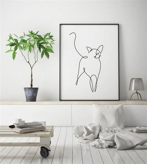 Abstract Cat One Line Drawing Wall Decor Print Miimalist Etsy