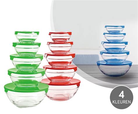 10 Delige Glazen Kommen Met Deksels Set Verkrijgbaar In 4 Kleuren