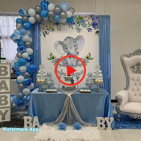 Boy Elephant 6x8 Ft Candy Table Backdrop Blue Elephant Boy Baby Shower
