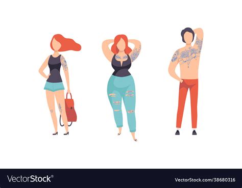 Tattooed Or Inked Man And Woman In Standing Pose Vector Image