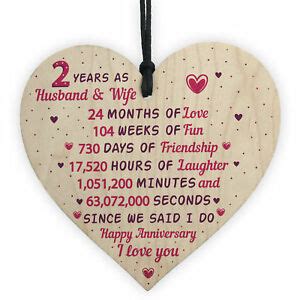Mark the big occasion with personalised homeware! 2nd Wedding Anniversary Gift Wooden Heart Cotton Second ...