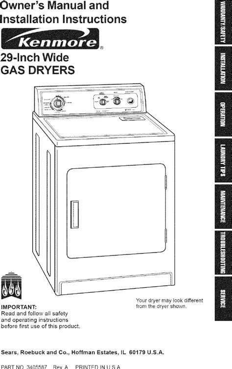 Kenmore 11070202990 User Manual Gas Dryer Manuals And Guides L0705194