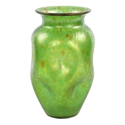 Art Nouveau Hand Blown Green Iridescent Art Glass Vase For Sale At 1stdibs