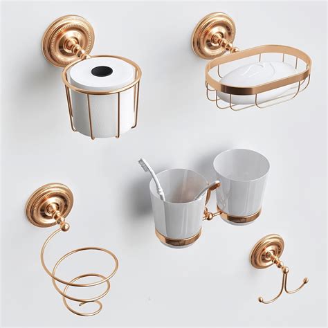 3D model Luxury Gold Color Brass Bathroom Accessories Set