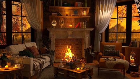Autumn Evening Ambience With Relaxing Fireplace And Rain Sounds