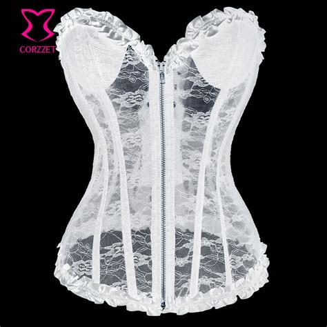 Embroidery Padded Cup White Lace Corset Sexy Gothic Bustier Top Bridal