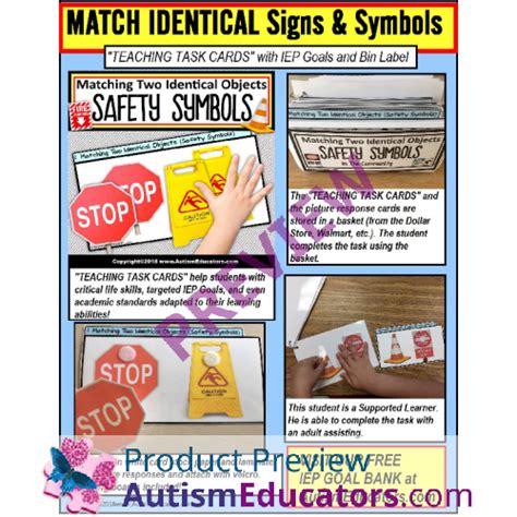 Safety Signs And Symbols Matching Two Identical Objects Teaching Task Cards