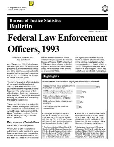 Federal Law Enforcement Officers 1993 Bureau Of Justice Statistics