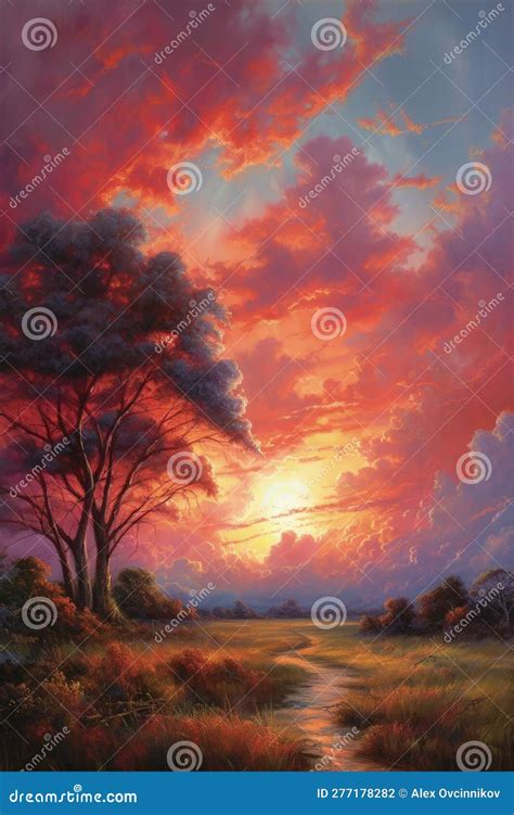 Gorgeous Sunset Landscape Painting With Thick Brush Strokes For Wall