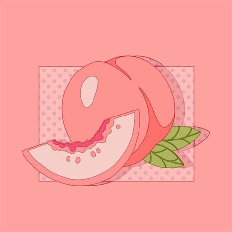A Cute Design Of The Peach With Green Leaves On The Peach Color
