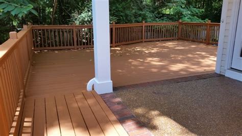 I highly recommend the sherwin williams superdeck product. This deck is wrapped in a solid stain from Sherwin Williams. color is Cedar Bark.
