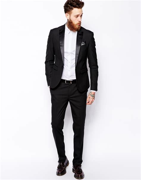 The leather is one of the best fabric that most of the people love to avail because of its durable fabric and best comfort. Asos Slim Tuxedo Suit Jacket in Black for Men | Lyst