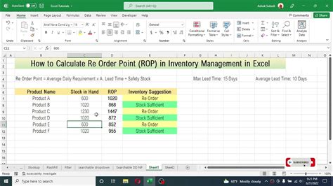 How To Calculate Rop Re Order Point In Excel Re Order Point