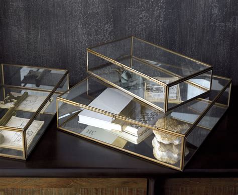 Clear Glass Framed In Warm Brass Boxes Up Collectibles Necessities Treasures And Trinkets With