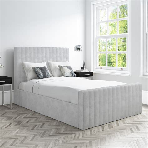 Double Side Opening Ottoman Bed In Light Grey Velvet Khloe Furniture123