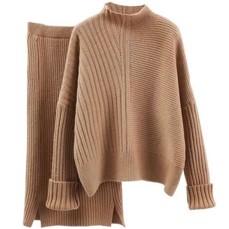 Online Shop Knit Skirt Suit Set Piece Women Sweater Pullover Knee Skirt High Waist Knitted