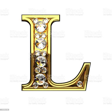 L Isolated Golden Letters With Diamonds On White Stock Photo Download