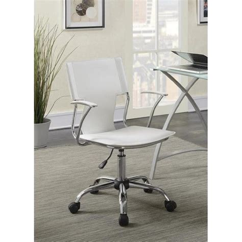 White Leatherette Office Chair W Chrome Metal Base Aptdeco