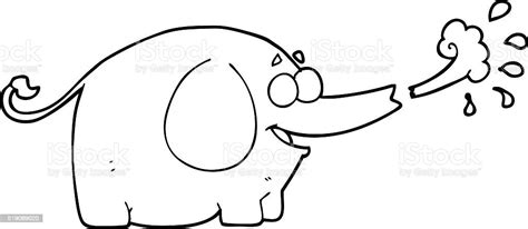 Black And White Cartoon Elephant Squirting Water Stock Illustration
