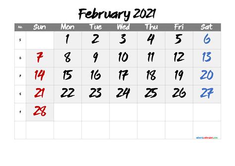 Printable February 2021 Calendar Templates 123calendars Com Riset