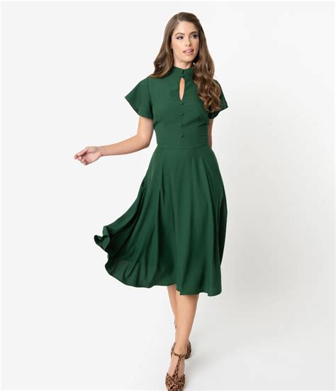 Unique Vintage S Dark Green Baltimore Swing Dress Swing Dress Unique Dresses Deco Dress