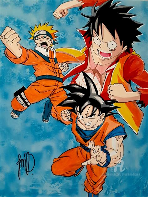 Lalliance De Naruto Luffy Et Goku Peinture Par Jean Marie Vandaele