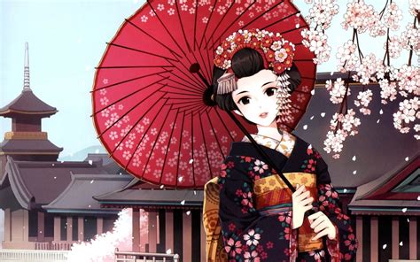 Wallpaper Japan Illustration Anime Girls Umbrella