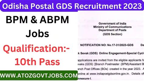 Odisha Postal GDS Recruitment 2023 Apply For 10th Pass Postal GDS Jobs